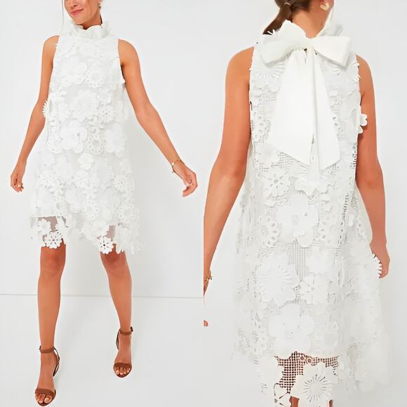 Tuckernuck Dresses & Skirts - Tuckernuck Blythe Blanc Guipure Lace Dress White Sleeveless Bow Back Size XXS